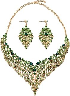 Gehney Women & Girls Crystal Rhinestone Necklace Earrings Set, V-Shape Design, Lightweight Kundan Jewelry for Weddings & Parties, Bridal jewellery set for wedding, jwell necklace set for women