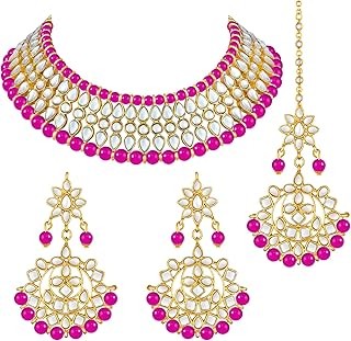Peora Kundan Pearl Choker Traditional Necklace Jewellery Set With Earrings For Women